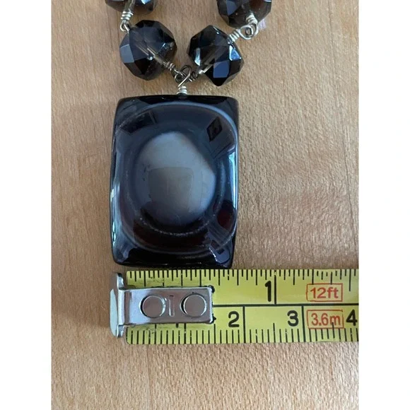 Agate Pendant Necklace Women Brown Smoky Beaded Toggle Clasp Statement - Picture 6 of 8